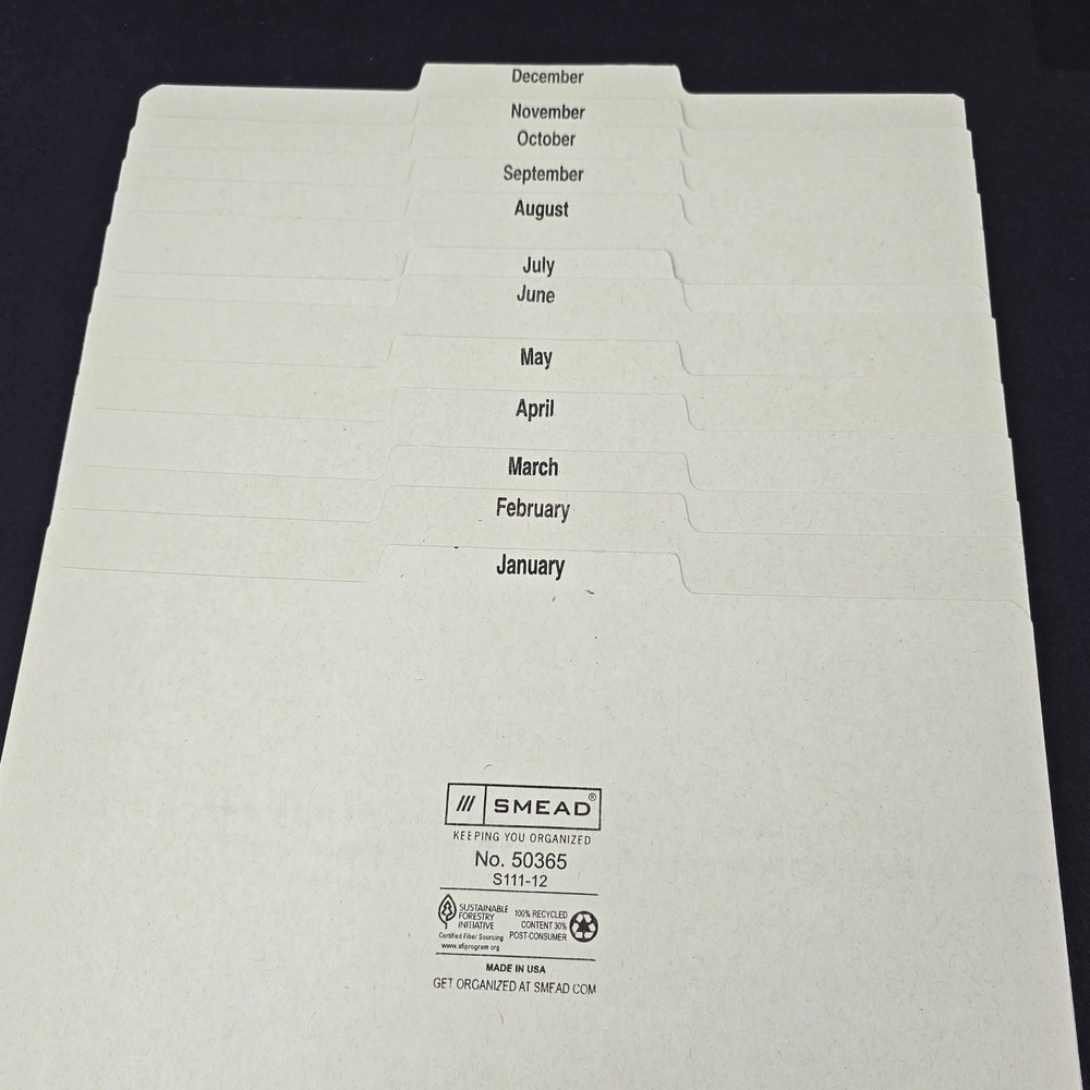 Smead File Guides Jan-Dec Index Straight Cut Letter Size Gray/Green 12/Set 50365